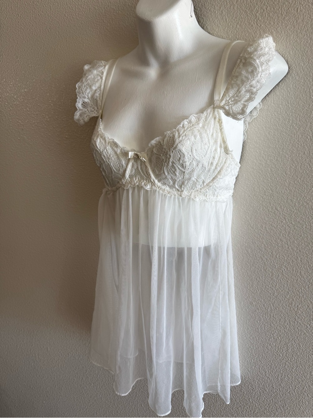 Sheer Lace Babydoll Chemise Nightdress - White